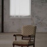 Fauteuil danois moderne en bois tourné avec tissu floral, début du XXe siècle