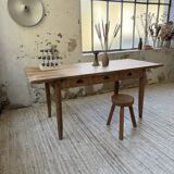 1950s pine and oak farmhouse table with multiple drawers