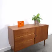 Vintage teak cabinet from the 1960s, sideboard with 3 drawers and a door.