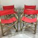 Lot of 4 chairs in rattan and red fabric, folding, 1960s