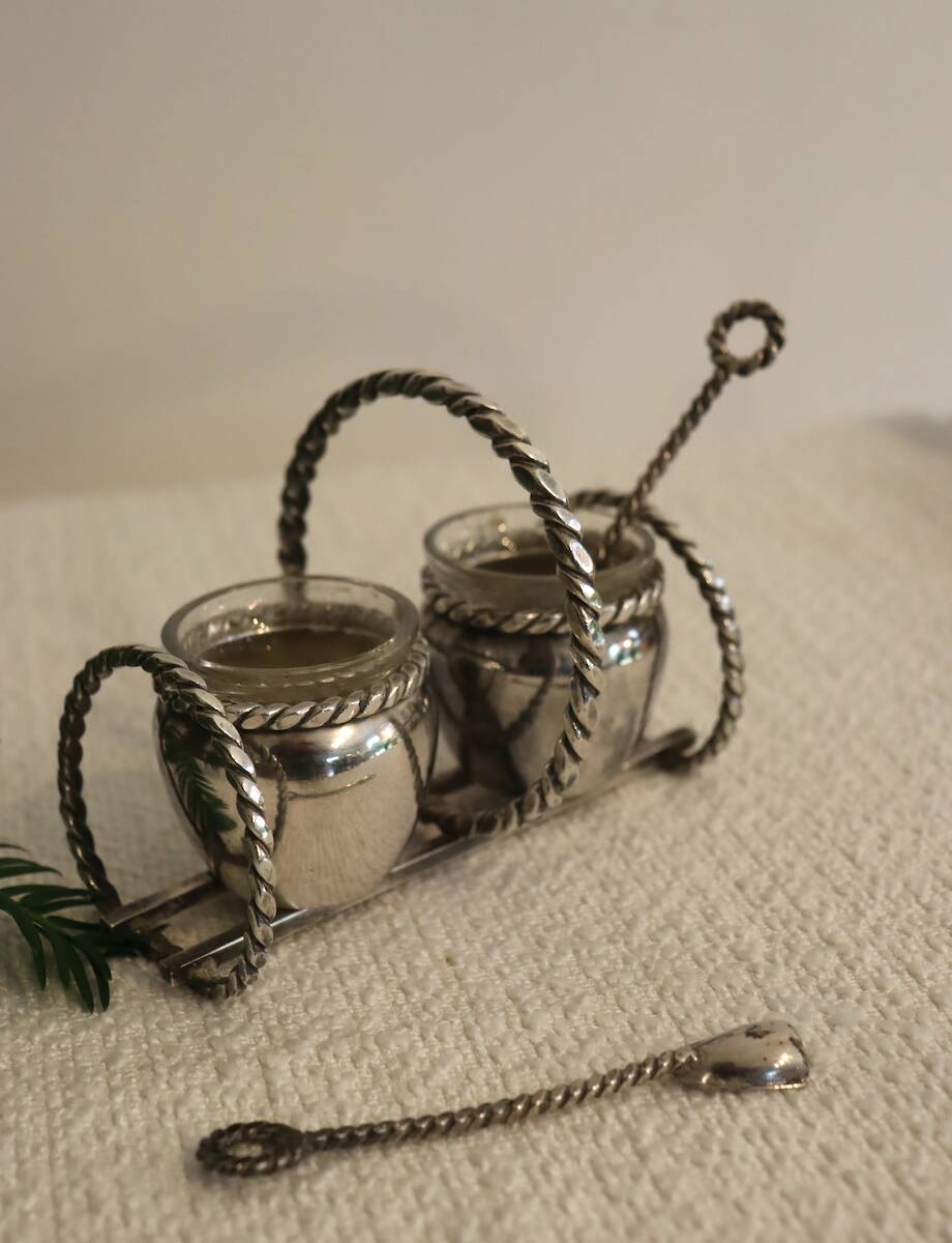 Silver-plated metal salt and pepper shakers