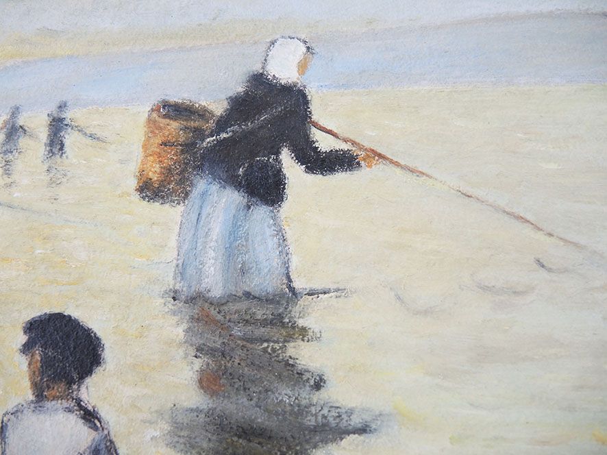 Oil on wood framed and signed henri merlet : les pêcheuses normandes