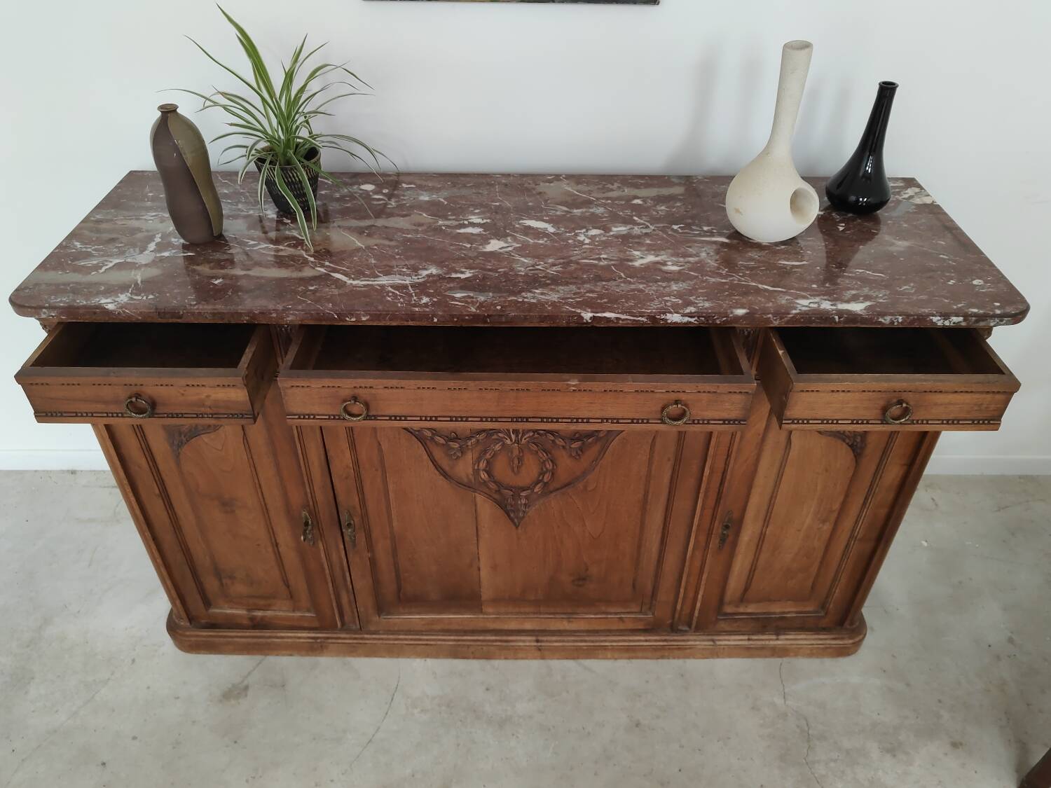 Antique Louis 16 style sideboard, marble