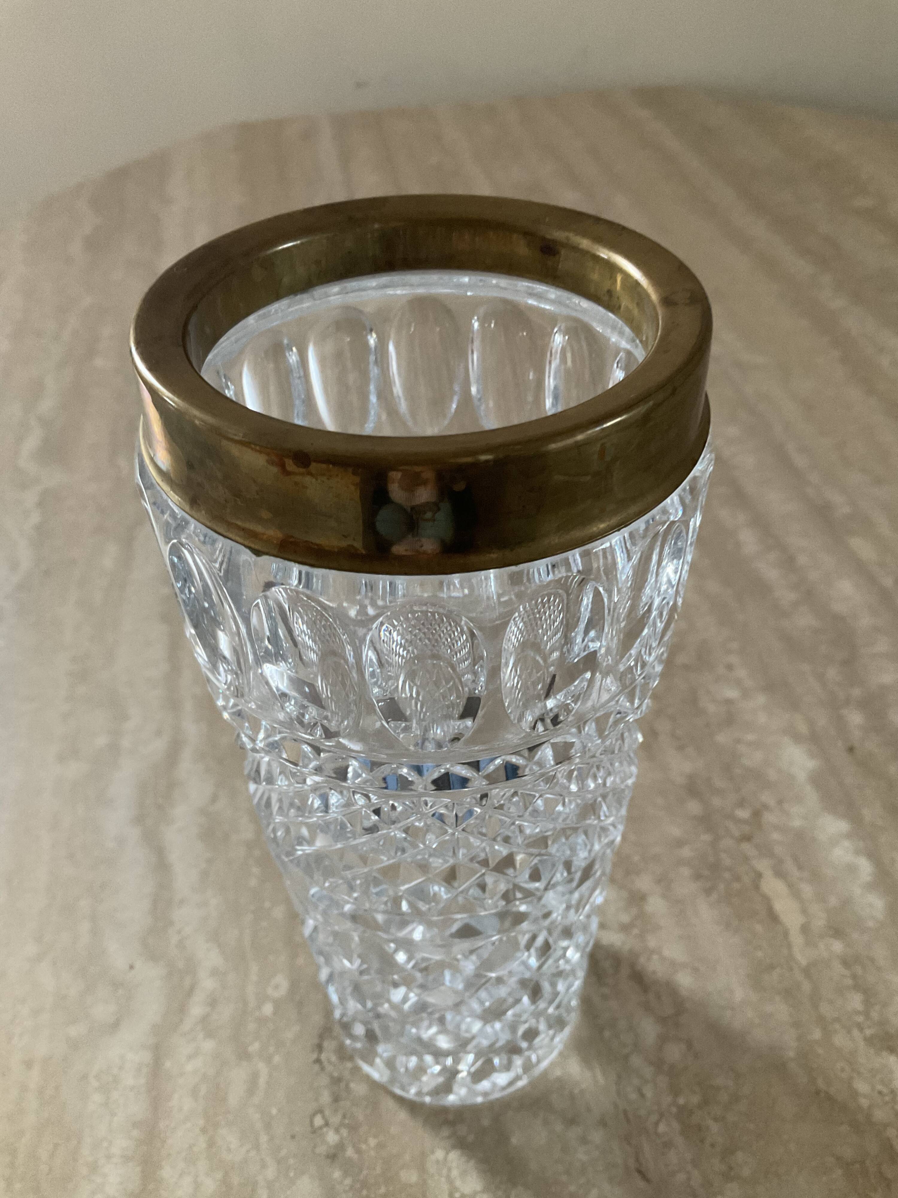 Vintage vase in chiseled Bohemian crystal and brass