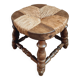 Vintage beechwood stool with straw seat – France, 1950s