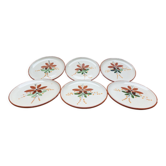 6 enamelled stoneware dessert plates