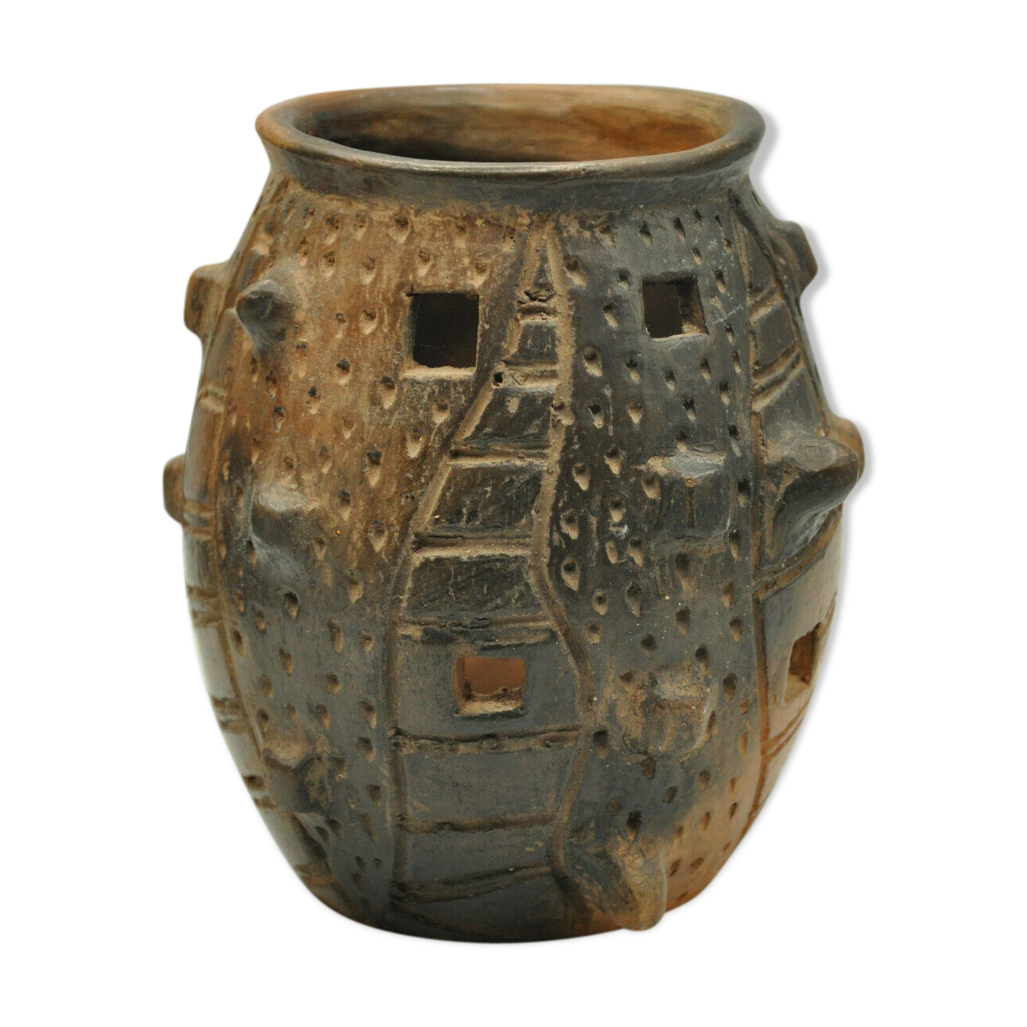 Scarified terracotta vase signed By Dr Diaz La rioja