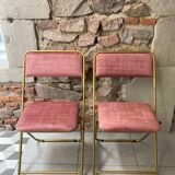 pair of Lafuma folding chairs reupholstered Rose