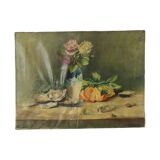 Tableau ancien français nature morte huile sur toile signée L. Bouchu 1912