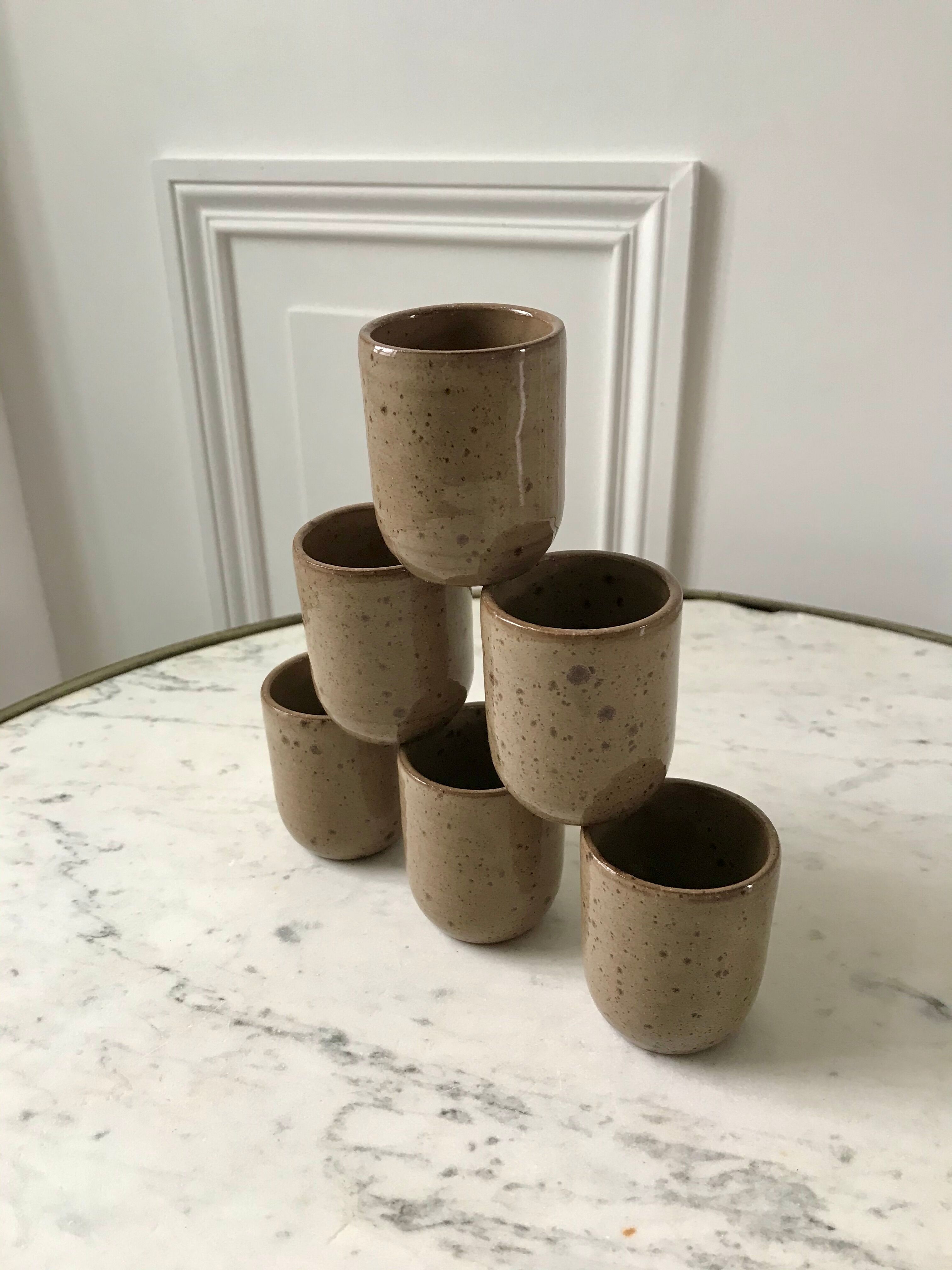 Set of 6 espresso cups in glazed stoneware 70s