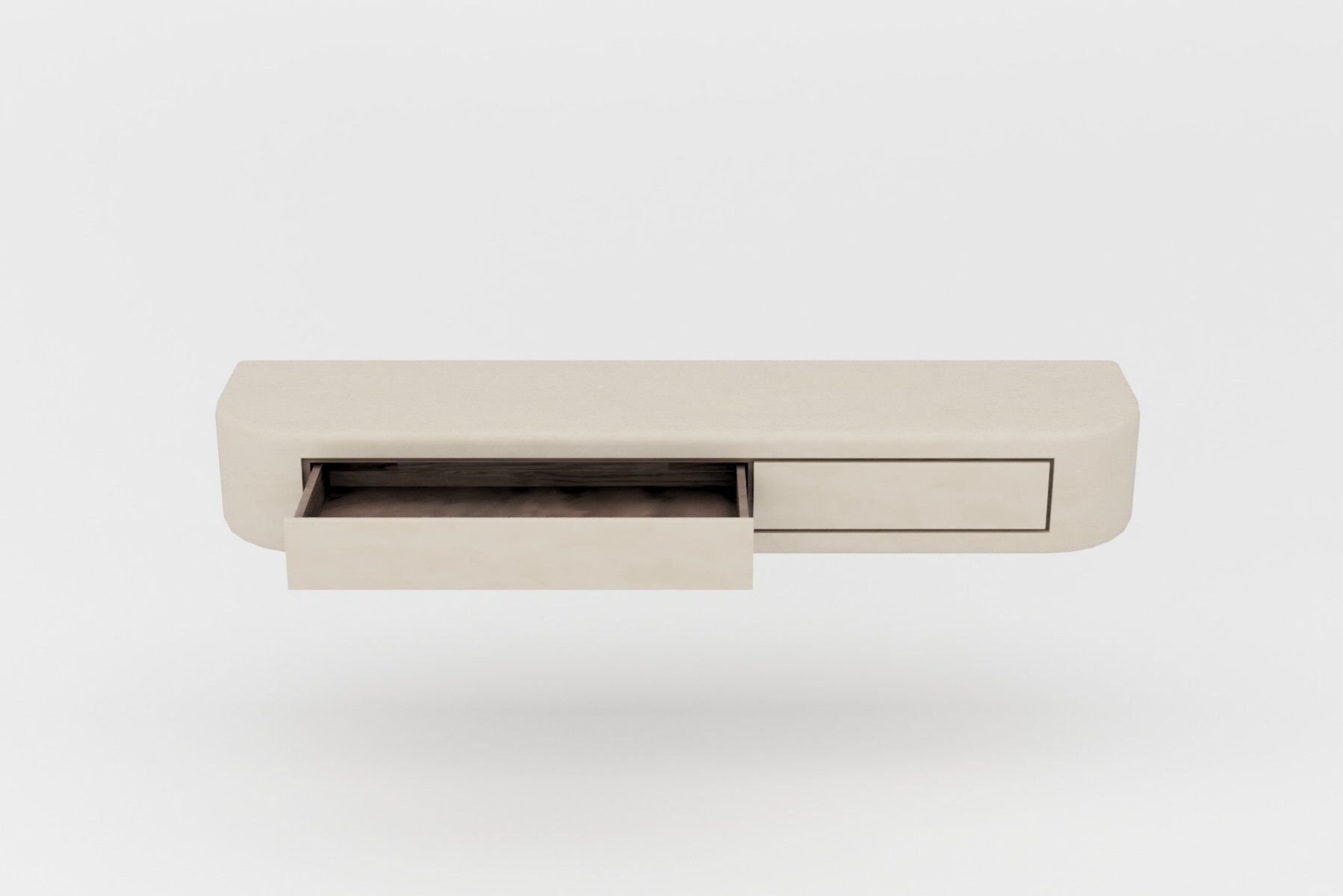 Contemporary Handmade Textured Plaster Floating Drawer with Walnut Interior