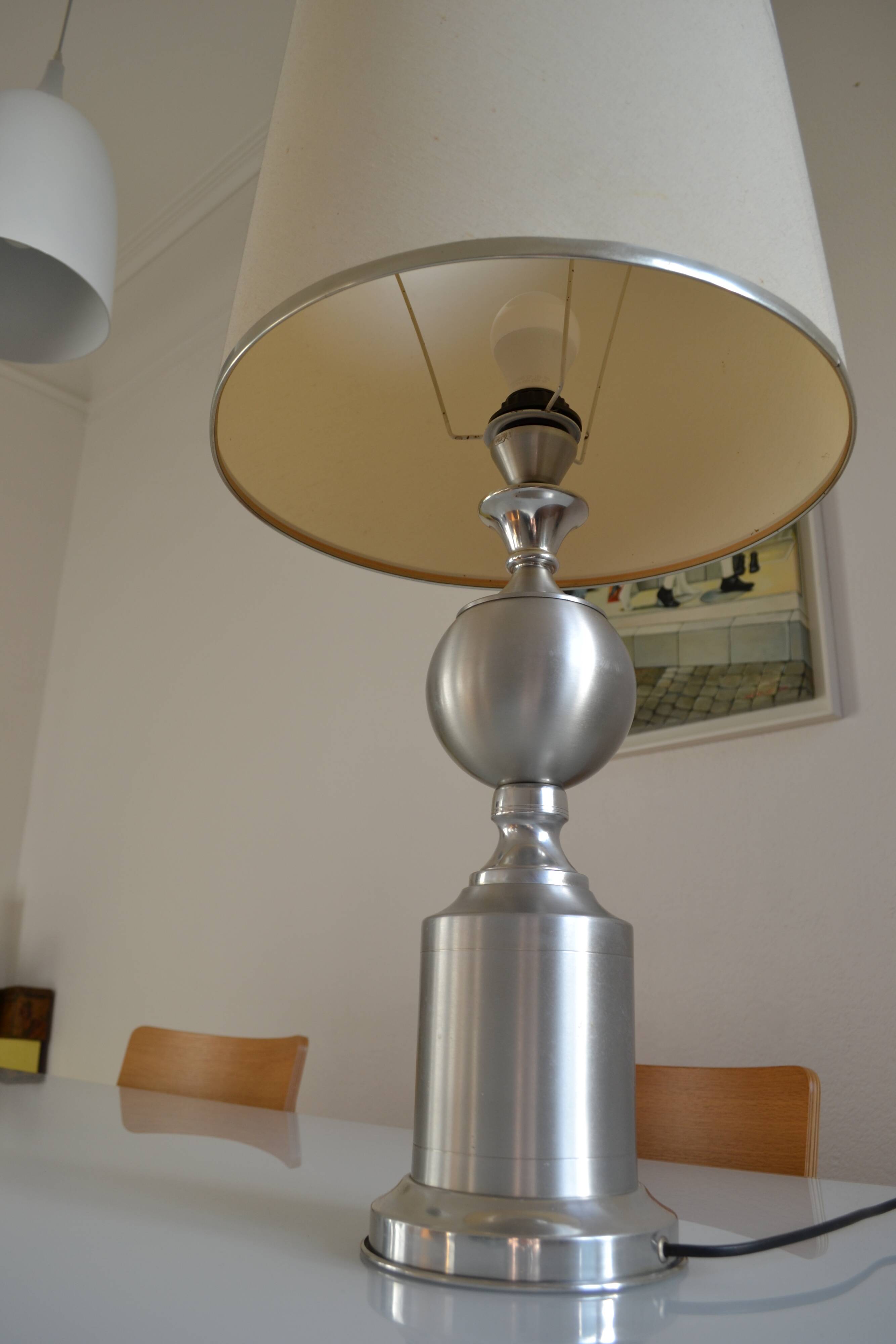 See delmas lamp 70's with fabric and metal lampshade