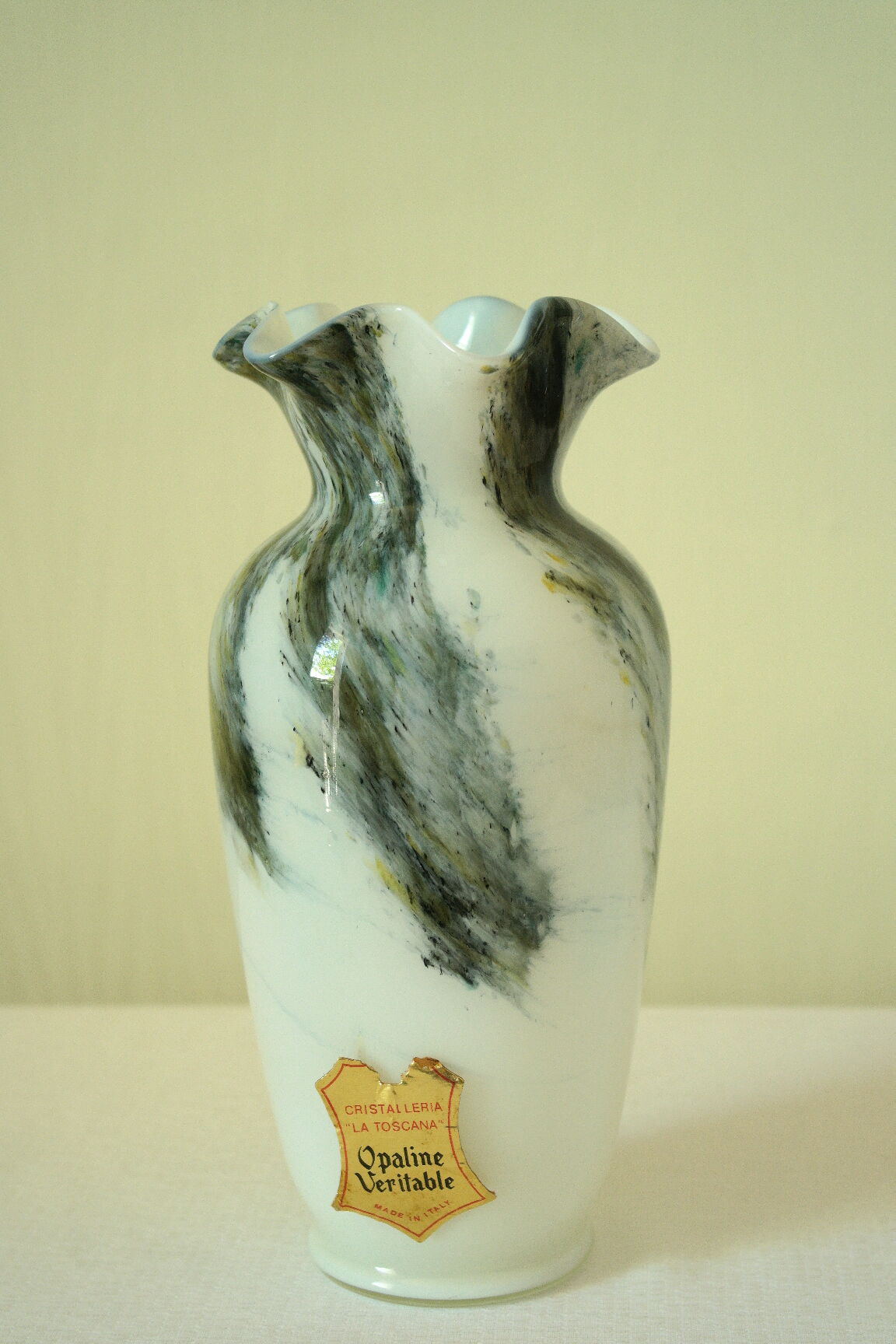 Genuine vintage Opaline vase from the Tuscan Crystal Factory, Italy.