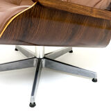 Fauteuil lounge et ottoman en cuir et bois plié des années 60/70