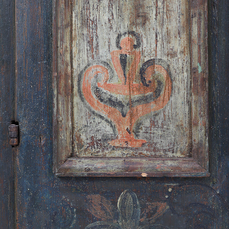 Antique Rustic Farmhouse Folk Art Painted Bridal Cabinet 1882