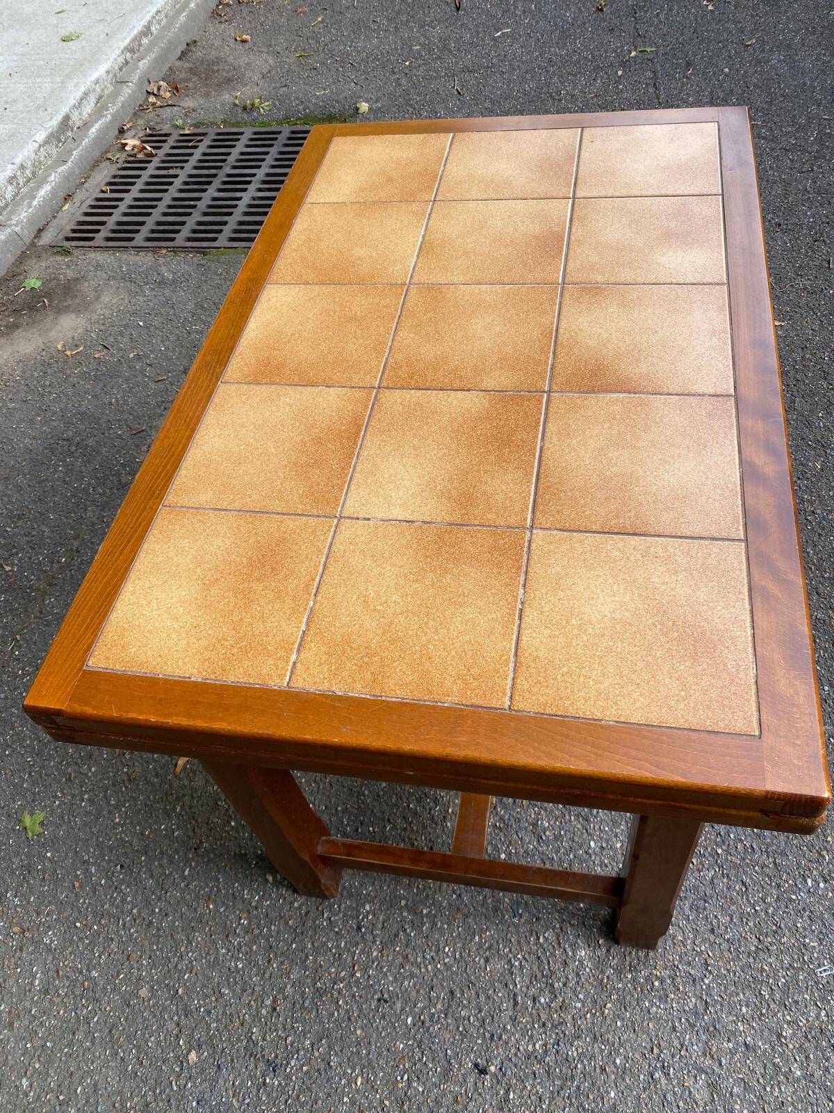 Farmhouse style solid wood and tile kitchen dining table