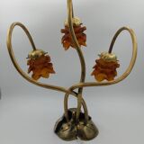 Brass leaf lamp with glass paste flowers