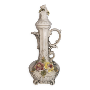 Pichet décoratif vintage en céramique italienne à décor floral en relief