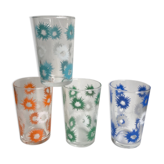 Set of 4 small glasses / glasses with colored shots 70s