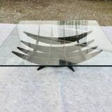 Table Basse, Table de Salon "Brutaliste" Design années 1970 Verre et Acier