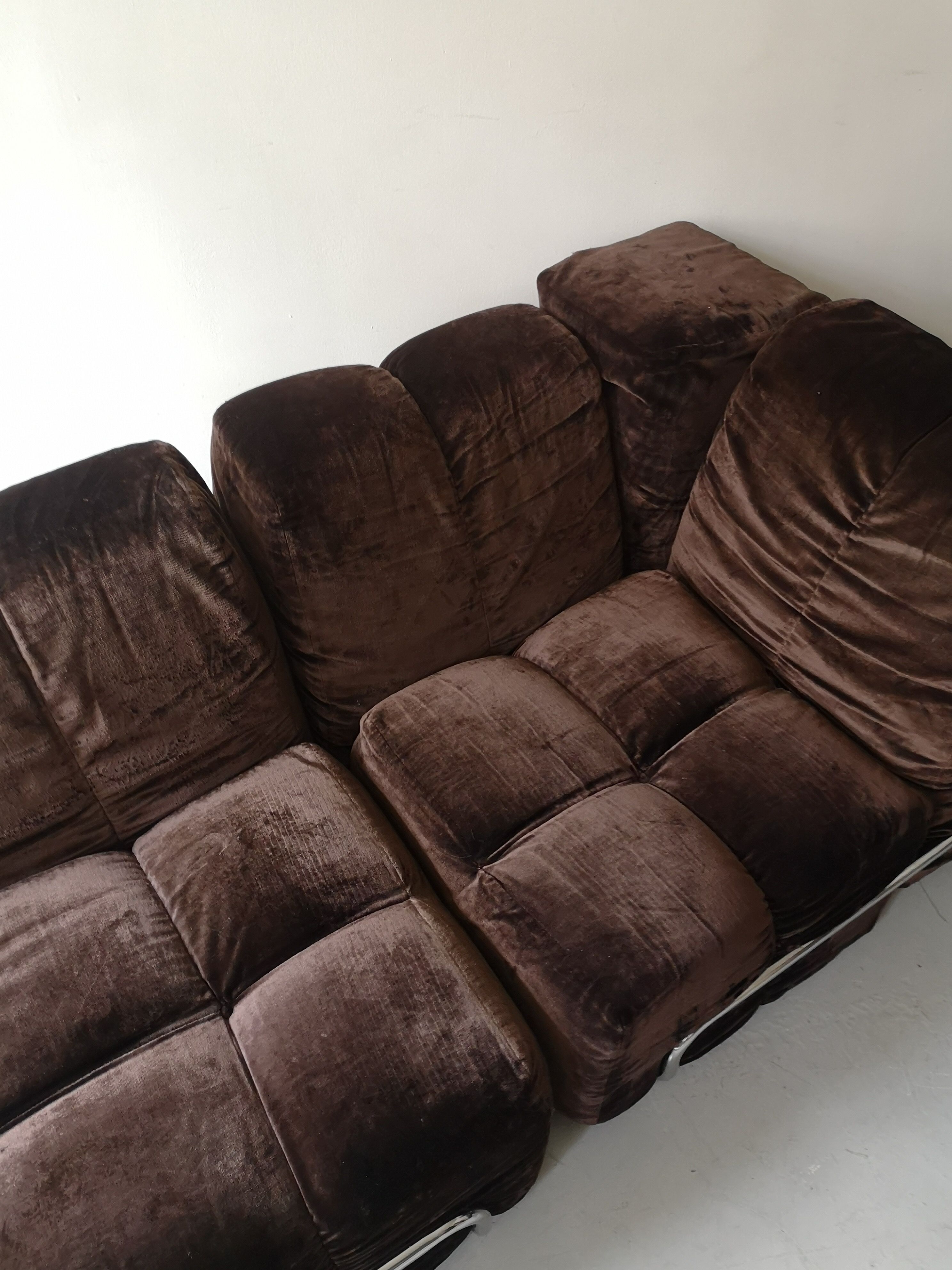 Modular sofa metal and velvet design 1970