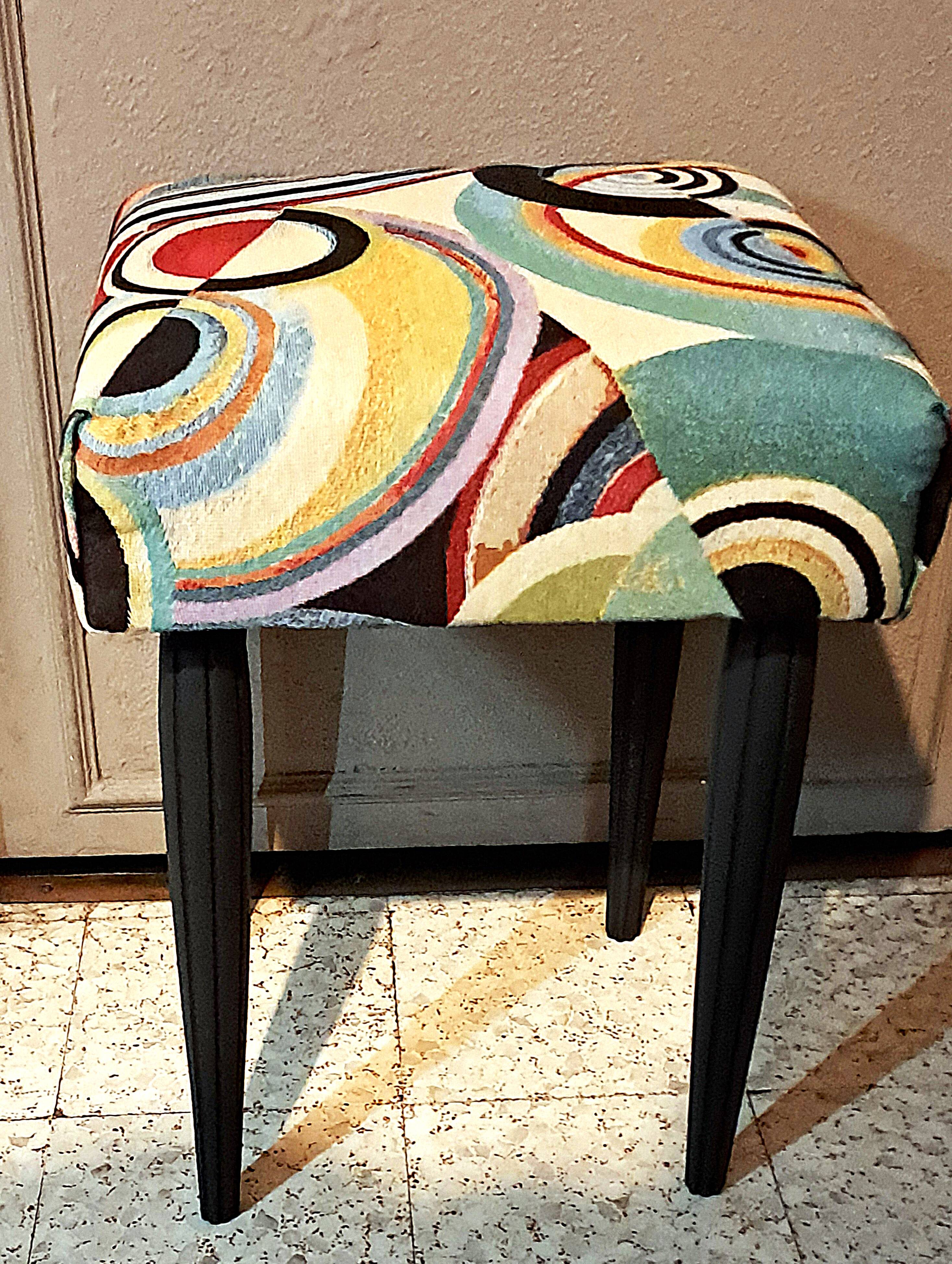 Wooden stool, upholstery restoration, 20th century, occasional furniture
