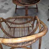 Paire fauteuils rotin et table