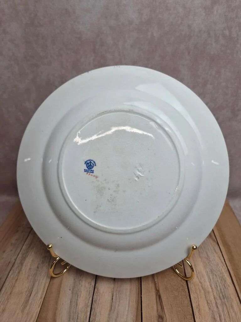 Antique English plate Crescent Ware Empire England blue garland decoration