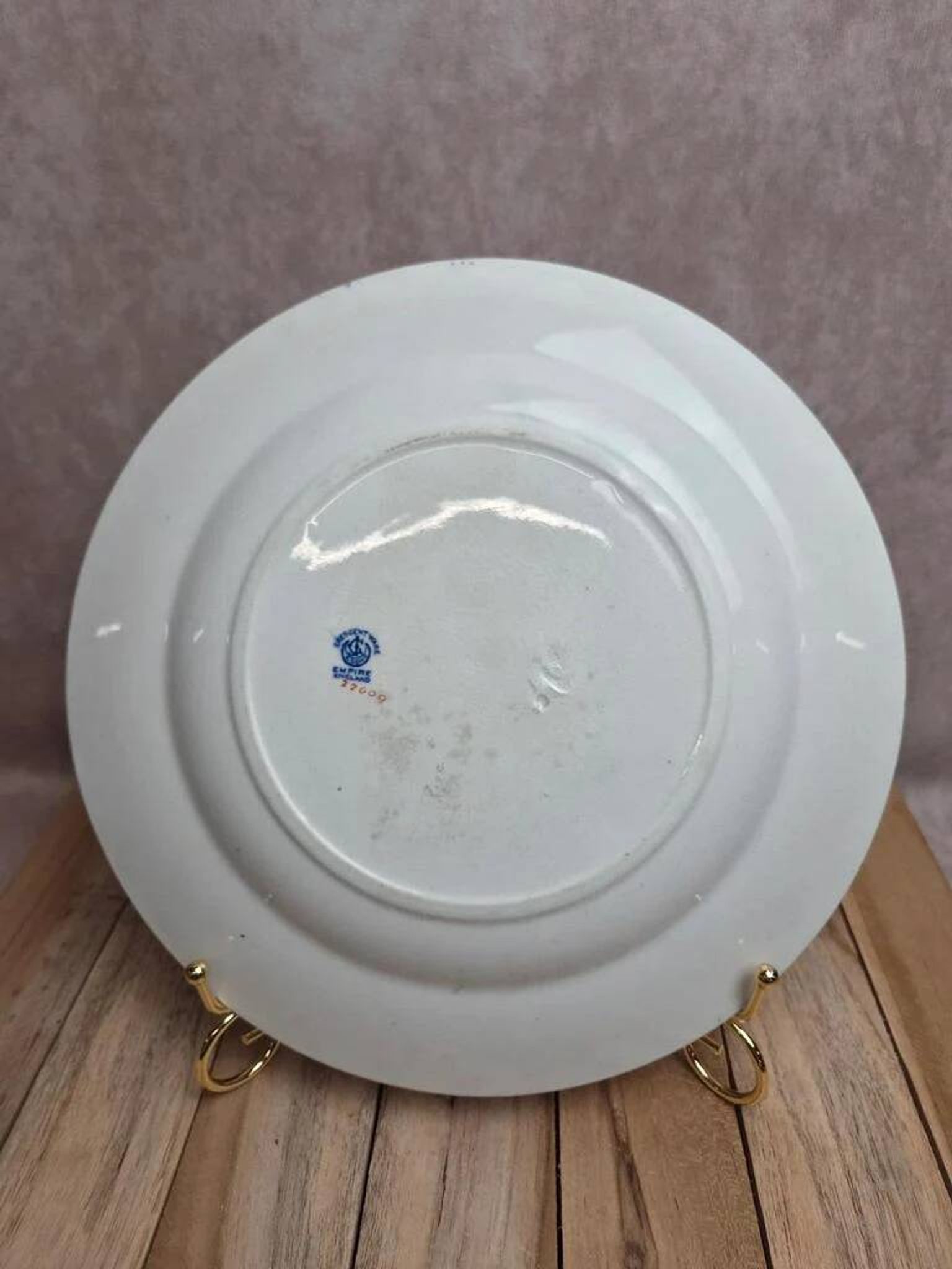 Antique English plate Crescent Ware Empire England blue garland decoration