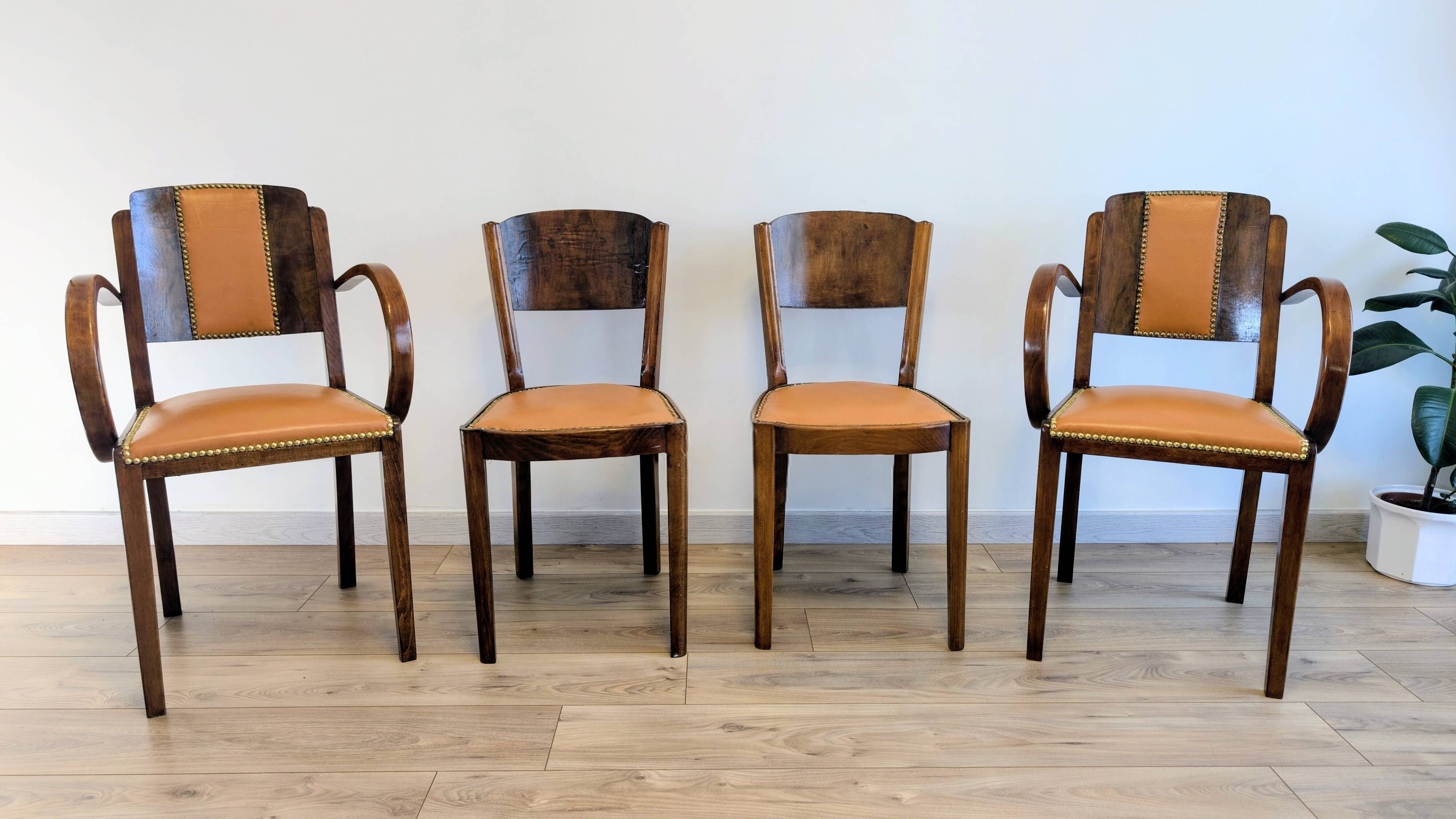 Pair of bridge armchairs and matching chairs – Art Deco style 1950
