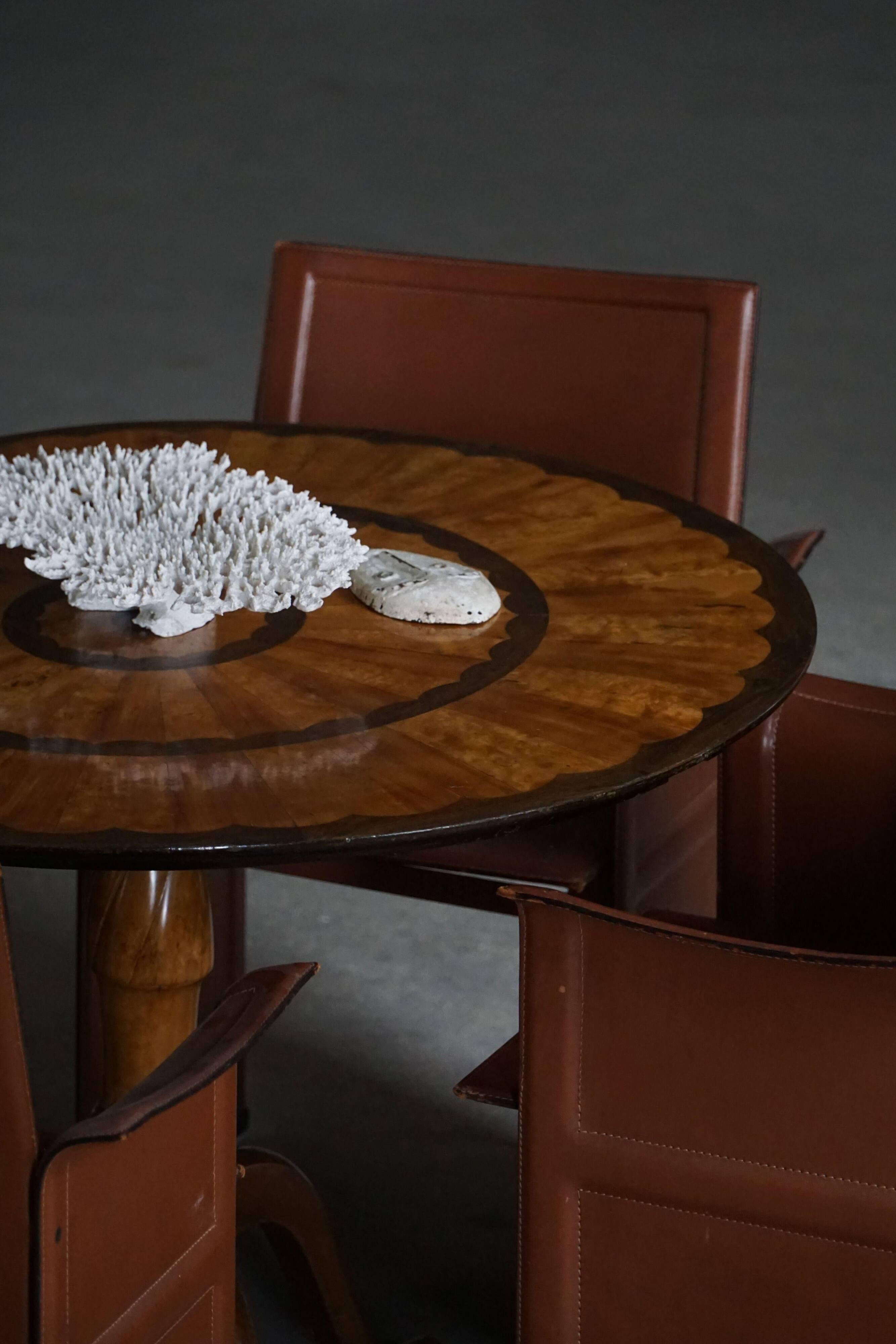 Ensemble de 4 fauteuils en cuir marron/rouge, Tito Agnoli, moderne italien, années 1970