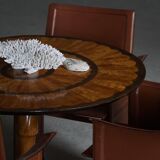 Ensemble de 4 fauteuils en cuir marron/rouge, Tito Agnoli, moderne italien, années 1970