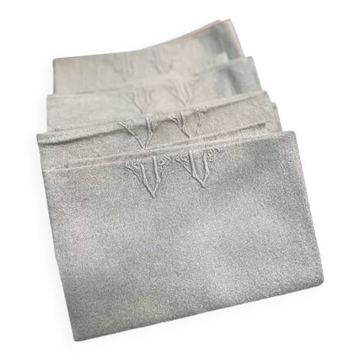 Lot de 4 serviettes anciennes grises monogrammes