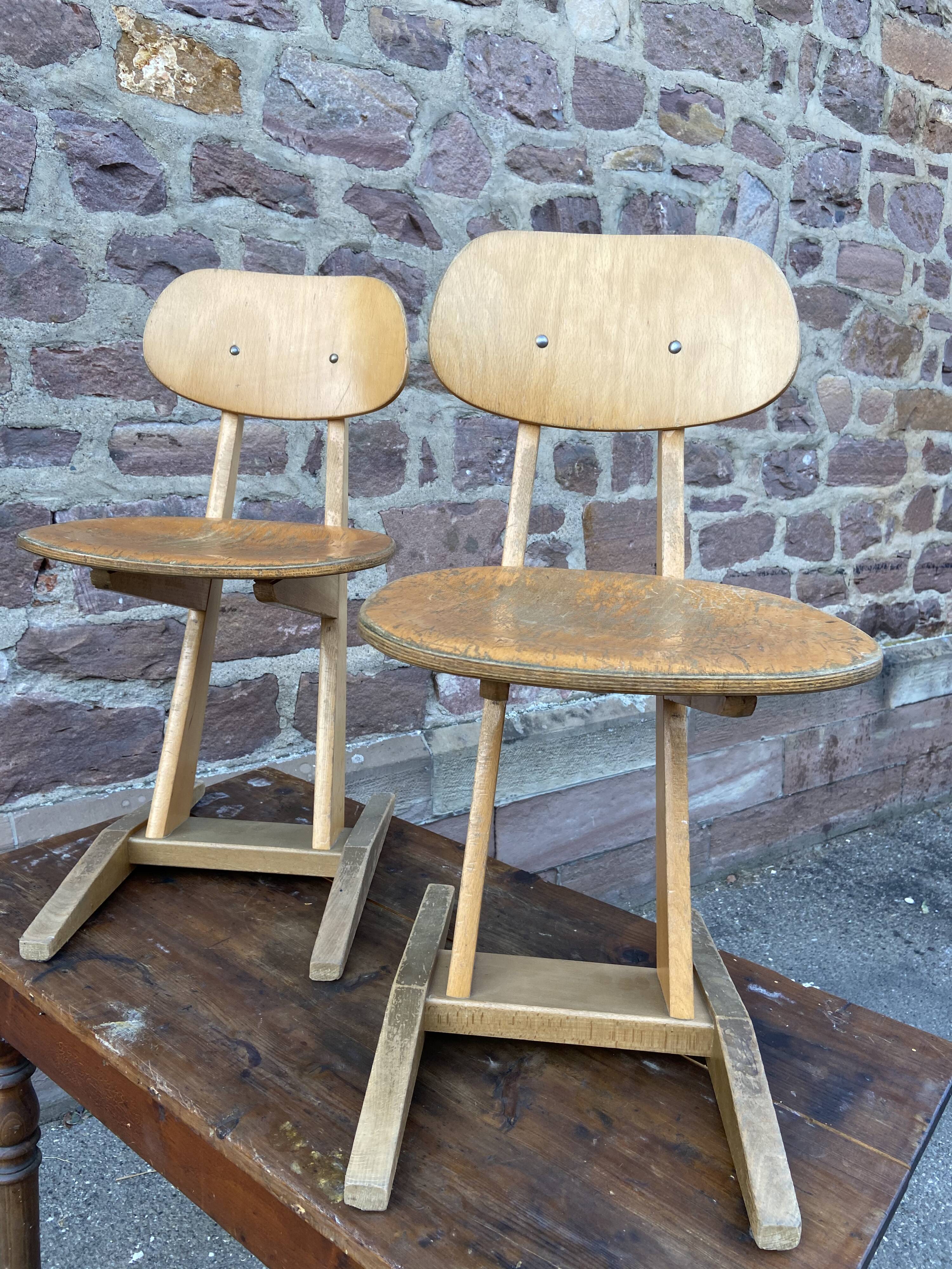 Pair of Casala vintage 1960 mid-century design adult school chairs