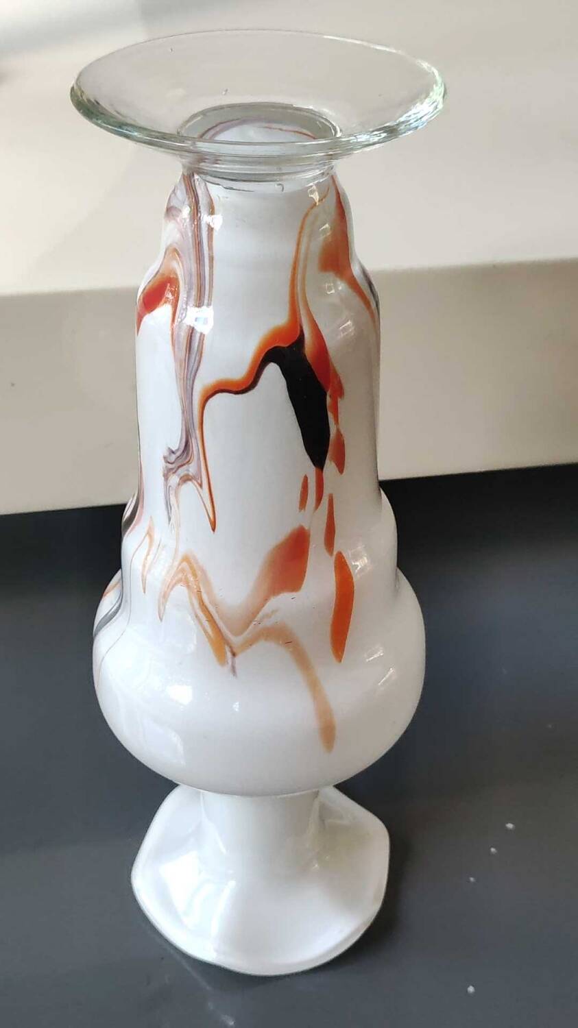 Dalian Glass Co Ltd. Snowflake vase. Smoked swirl decoration. Height 25.5