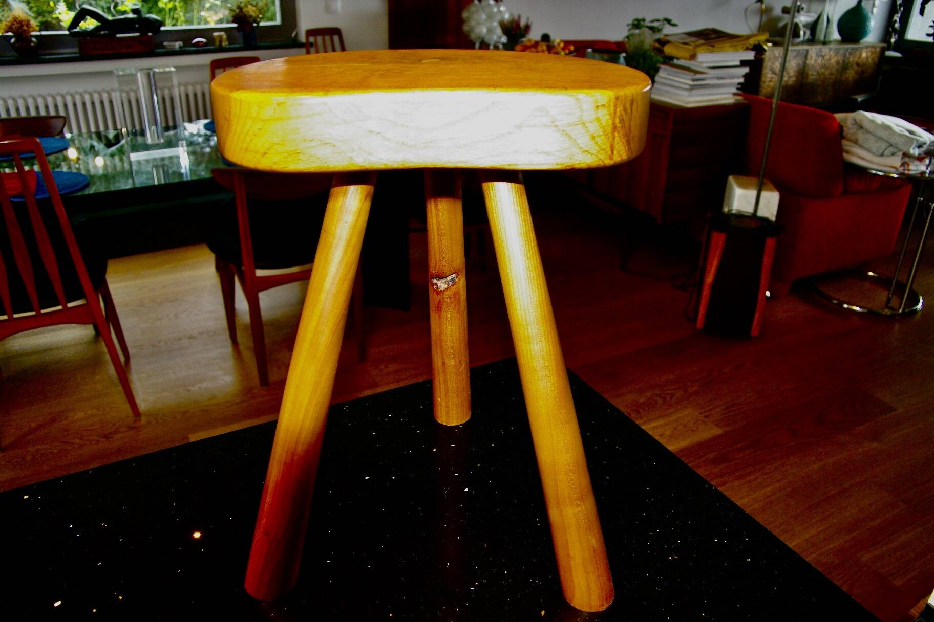 Vintage tripod stool in solid elm denmark 1960s