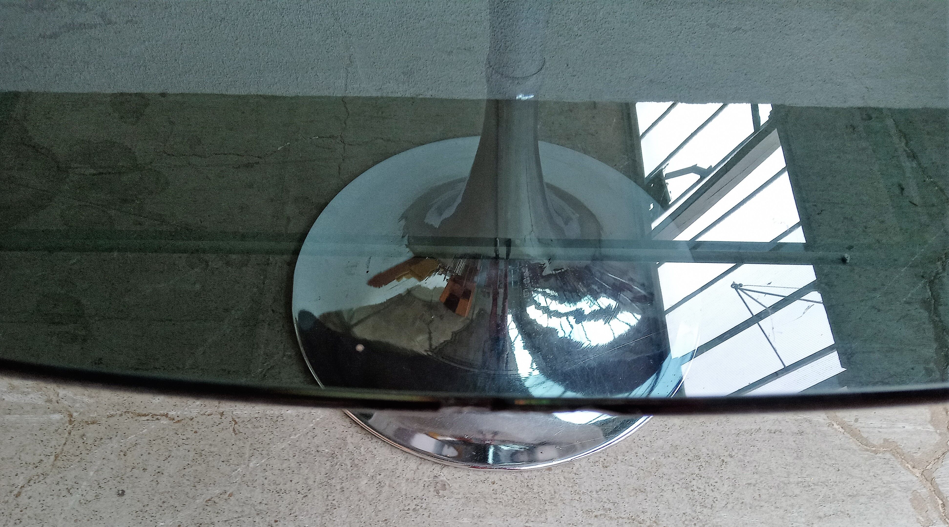 Gastone Rinaldi oval table circa 70 foot chrome tulip tray smoked glass