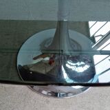 Gastone Rinaldi oval table circa 70 foot chrome tulip tray smoked glass