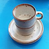 2 enameled stoneware espresso cups and saucers - France, 70s/80s