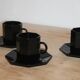 4 black coffee cups and saucers Arcoroc Octime – Esso vintage collection from the 1980s