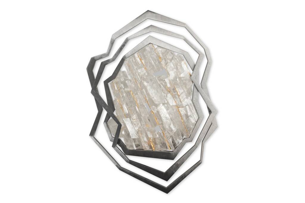 Pair of brushed metal and rock crystal wall lights. Contemporary.