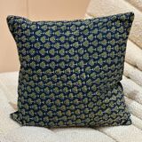 Indian cushion cotton block print flowers "forest" pattern - green/blue