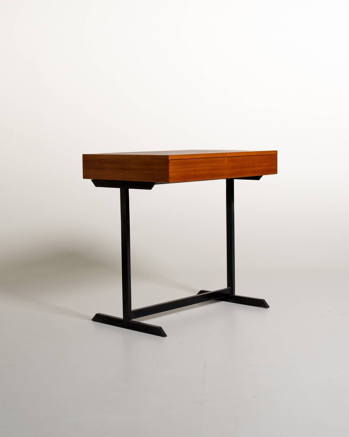 Teak writing desk with black metal structure, European production, 1960s