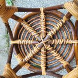 Curved bamboo and rattan stool, 1960