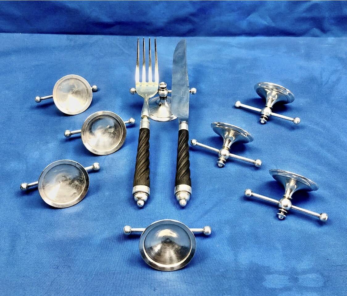 8 antique Art Deco silver-plated metal knife rests, Cailar Bayard hallmark