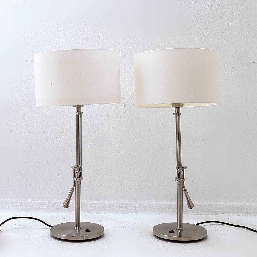 Pair of brushed steel table lamps with adjustable tilt - United Kingdom