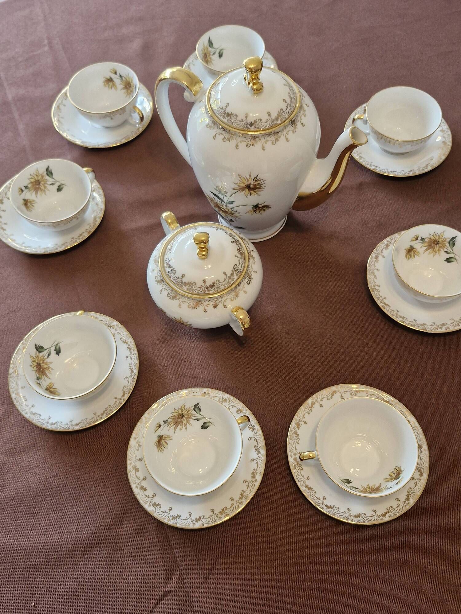 Antique coffee service in longwy porcelain – floral decoration and gilding –
