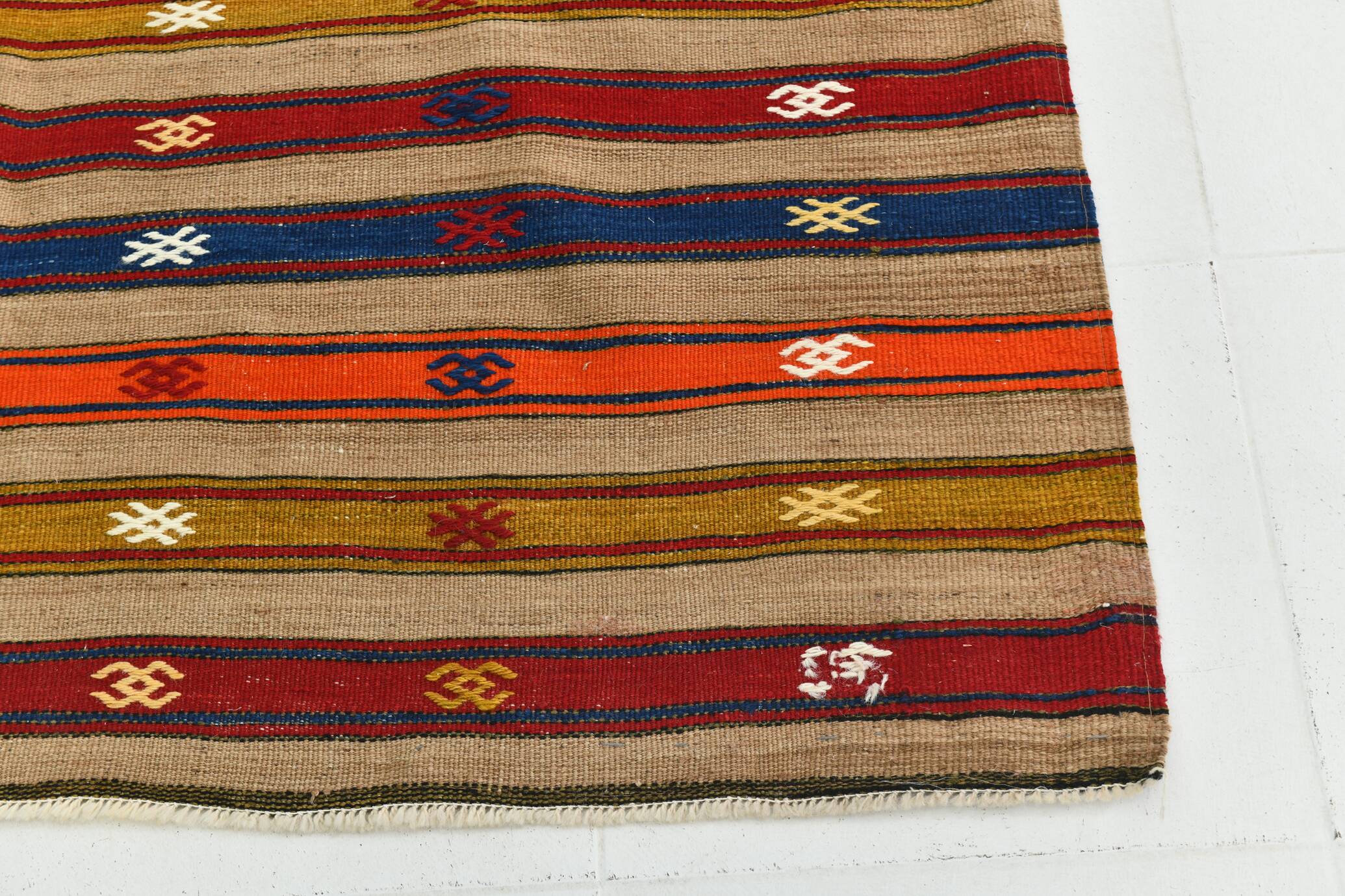 Turkish Red & Blue Striped Kilim Rug, 151x244Cm