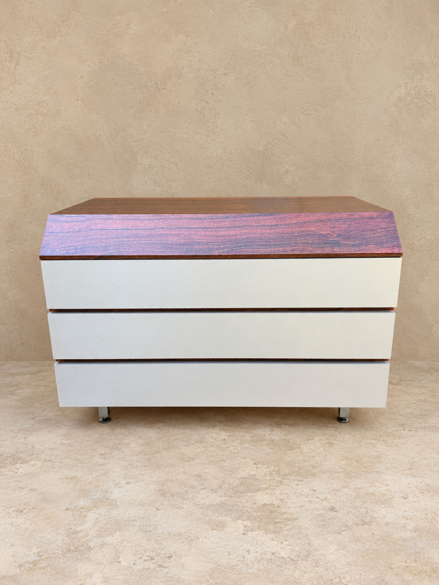 Vintage rosewood and brushed aluminium chest of drawers