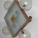 Mid-century vintage chandelier, 1950s, brass, wood and frosted glass, 4x E1